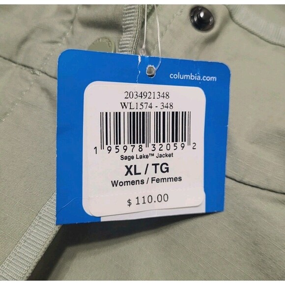 Columbia Womens Sage Lake Windbreaker Jacket XL New Ripstop Canvas Cargo Green - Picture 6 of 8